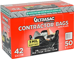 ALUF Plastics® UL CONTRACTOR 20 4FLAP 42 gal 33 in 45-1/2 in Ultrasac®  Contractor Bag with Flap